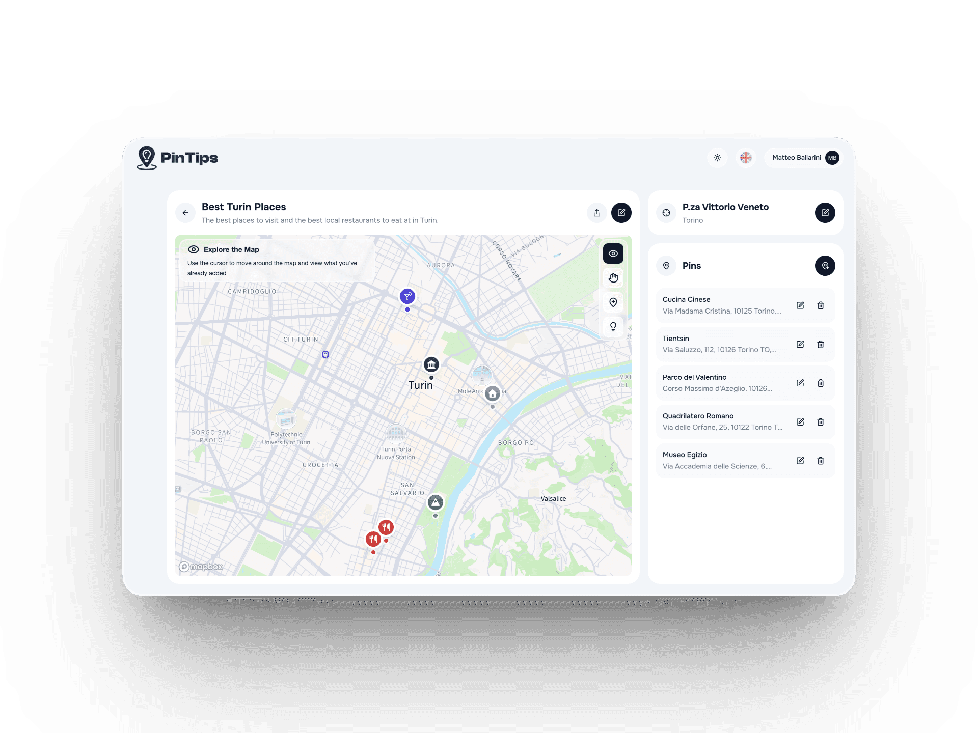 Editor mappe PinTips con i pin di Torino