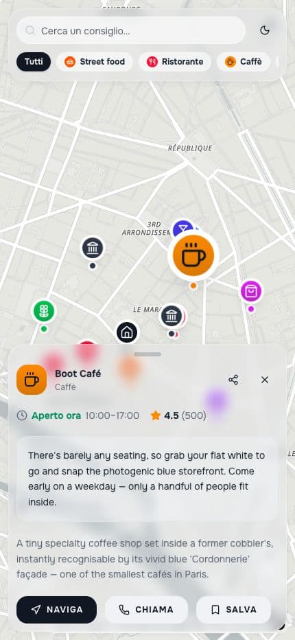The public Paris map with the recommendation for Boot Café open